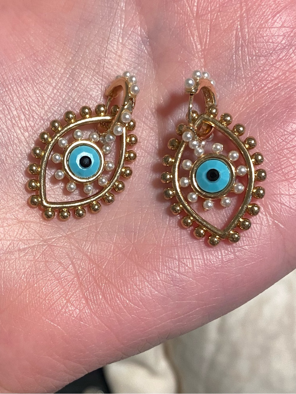 Gold-Tone Evil Eye Drop Earrings with Blue Center